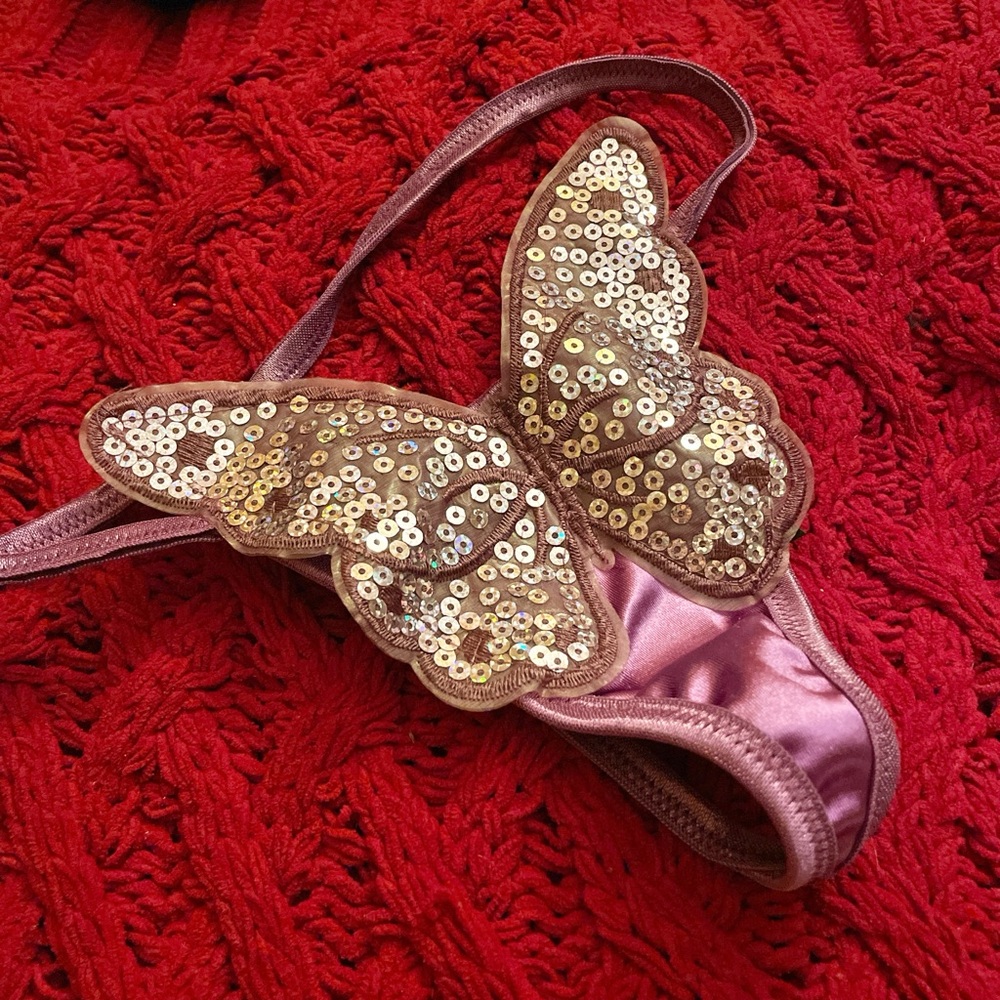 Purple Satin Bezaddled Butterfly Thong🦋